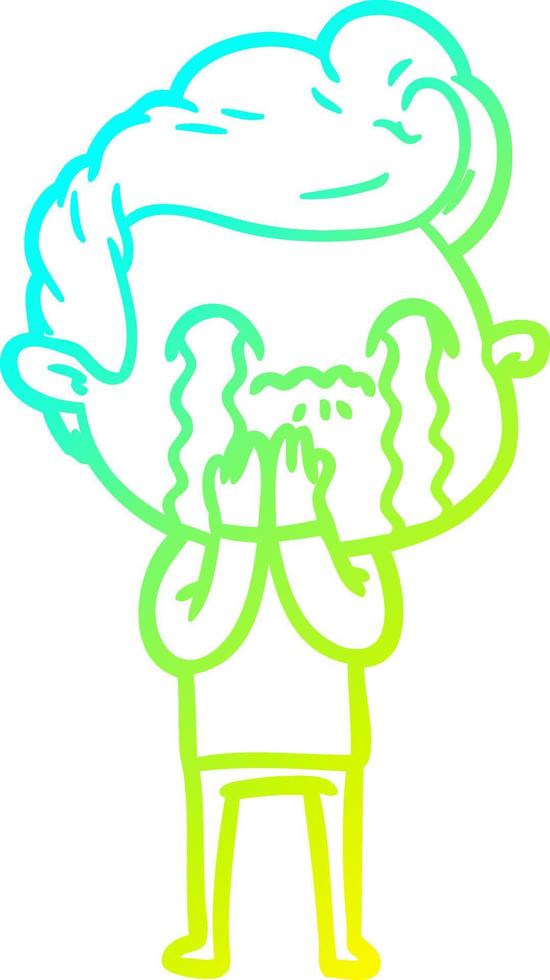 cold gradient line drawing cartoon man crying vector