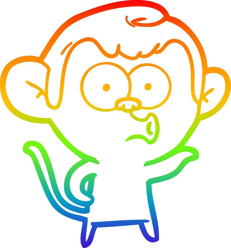 rainbow gradient line drawing cartoon hooting monkey vector