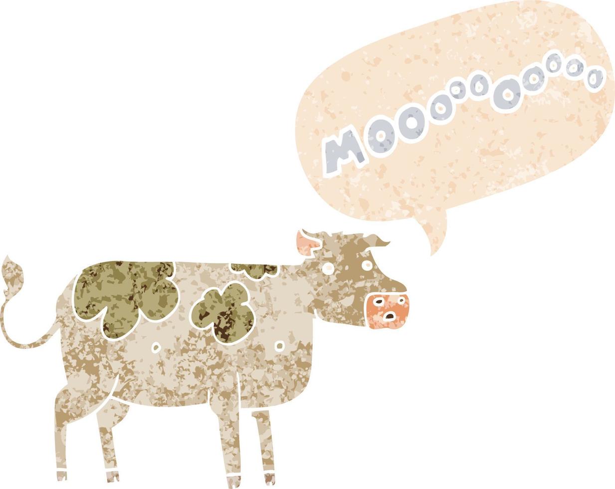 cartoon cow and speech bubble in retro textured style vector