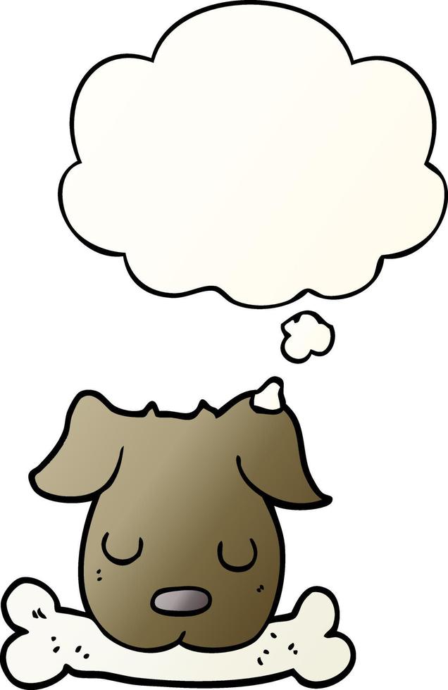 cartoon dog with bone and thought bubble in smooth gradient style vector