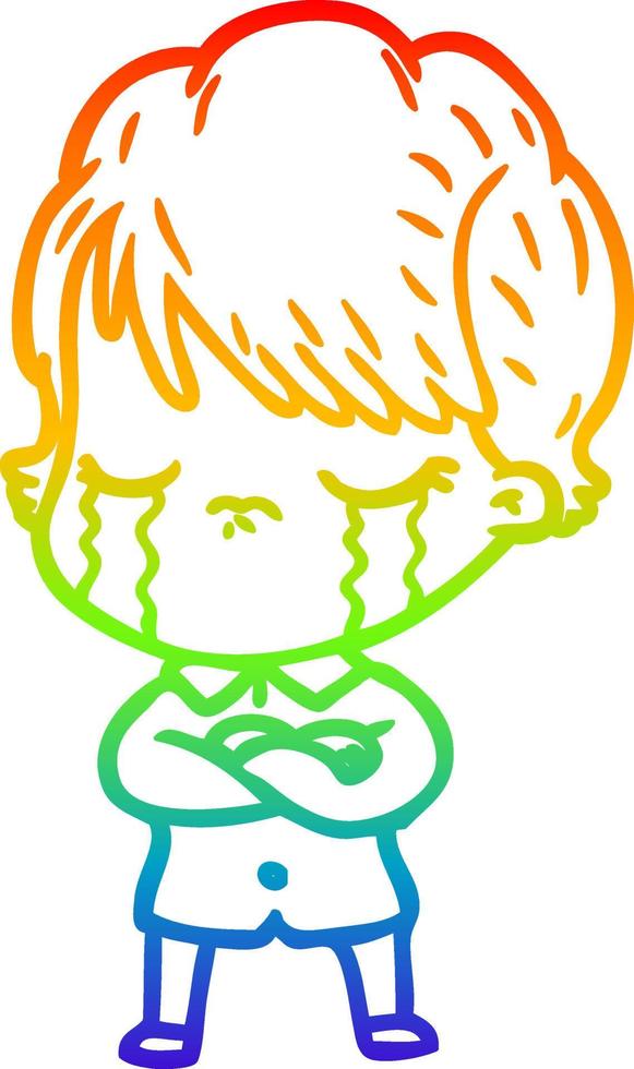rainbow gradient line drawing cartoon woman crying vector