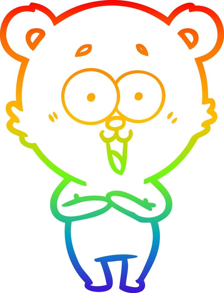rainbow gradient line drawing laughing teddy  bear cartoon vector