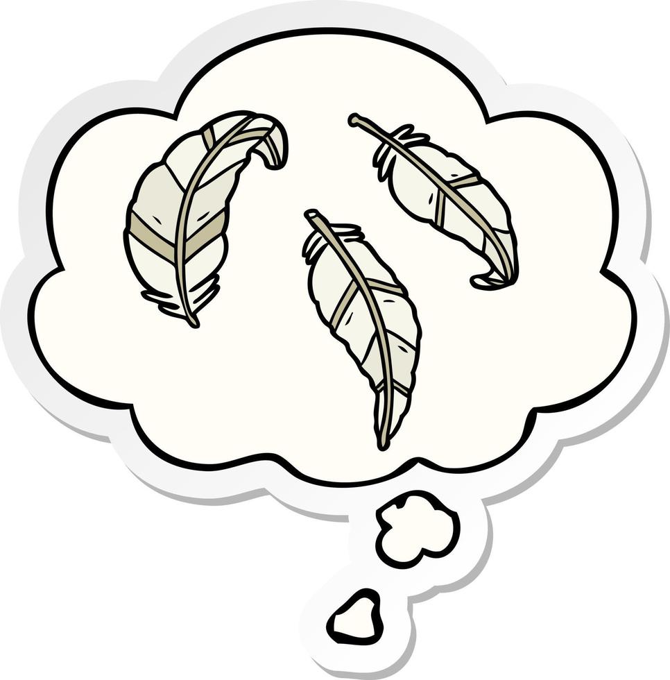 cartoon feathers and thought bubble as a printed sticker vector
