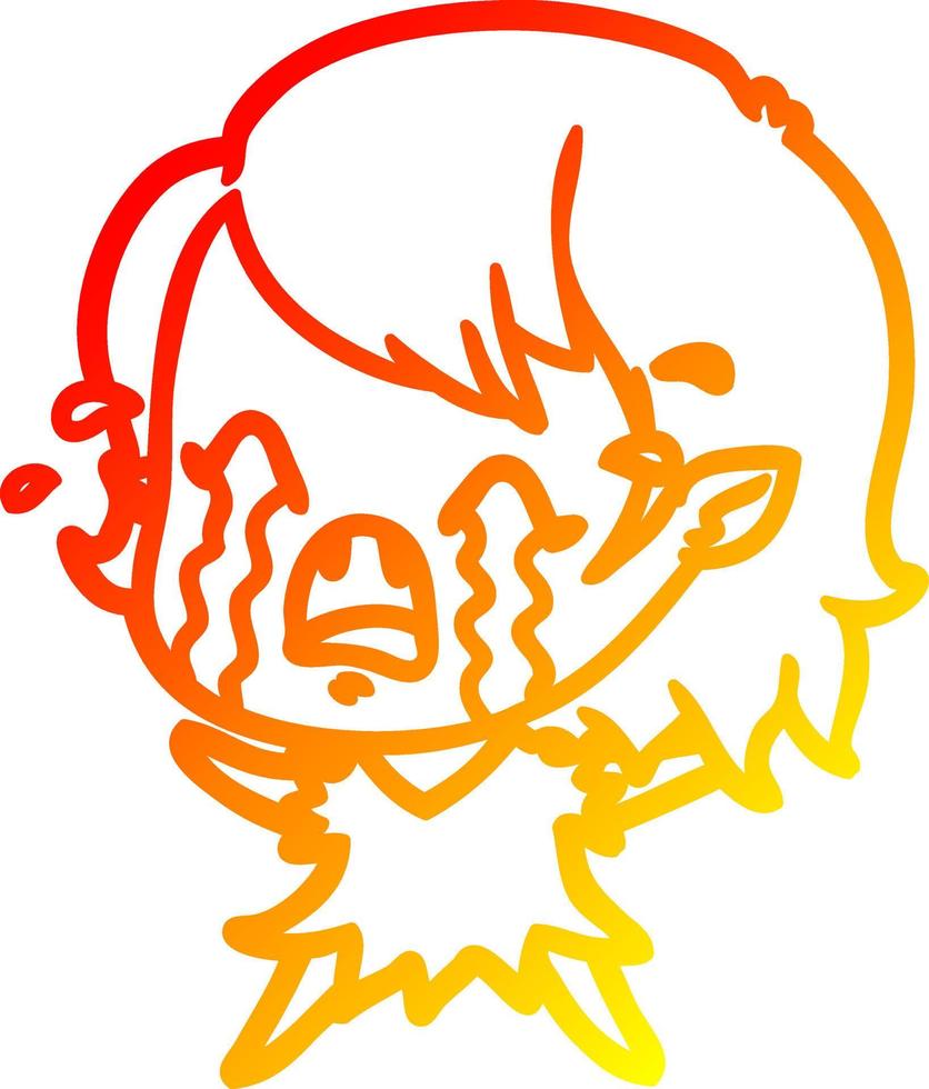 warm gradient line drawing cartoon crying vampire girl vector
