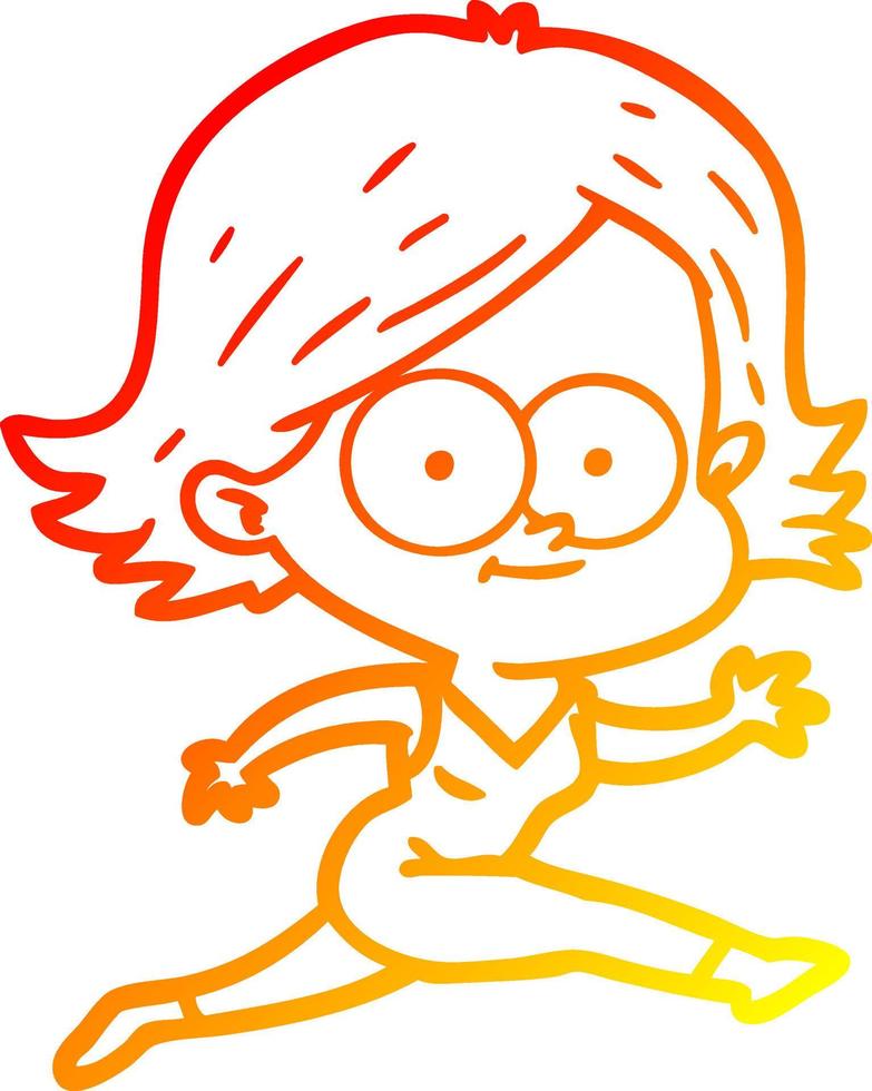 warm gradient line drawing happy cartoon girl vector