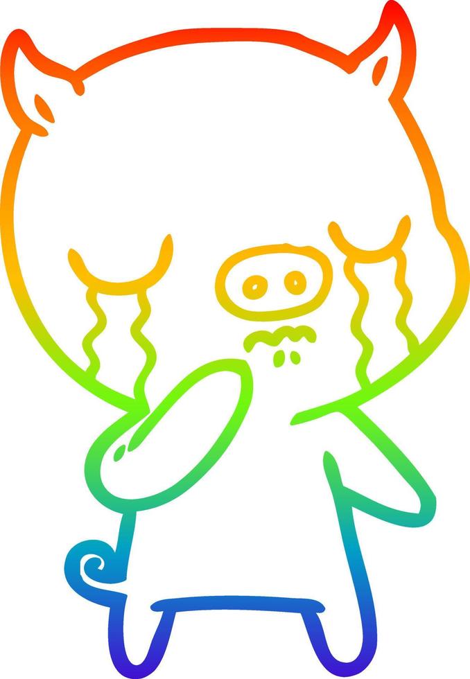 rainbow gradient line drawing cartoon pig crying vector
