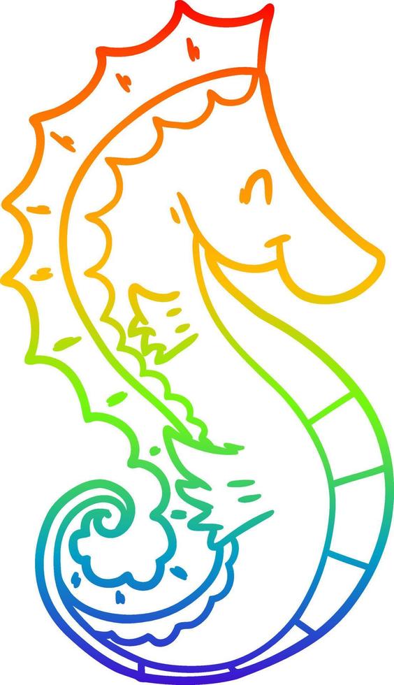 rainbow gradient line drawing cartoon sea horse vector