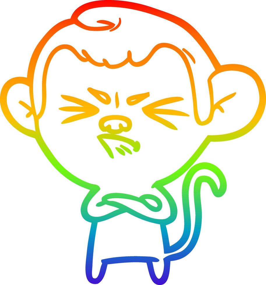 rainbow gradient line drawing cartoon angry monkey vector