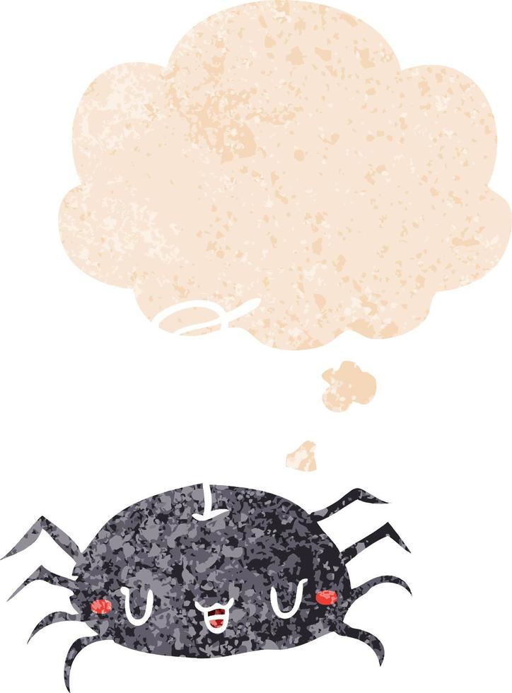 cartoon spider and thought bubble in retro textured style vector