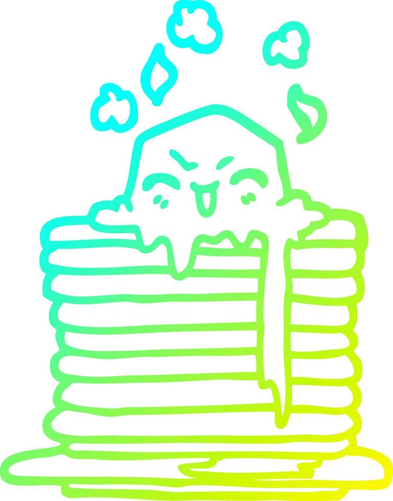 cold gradient line drawing cartoon butter melting on pancakes vector