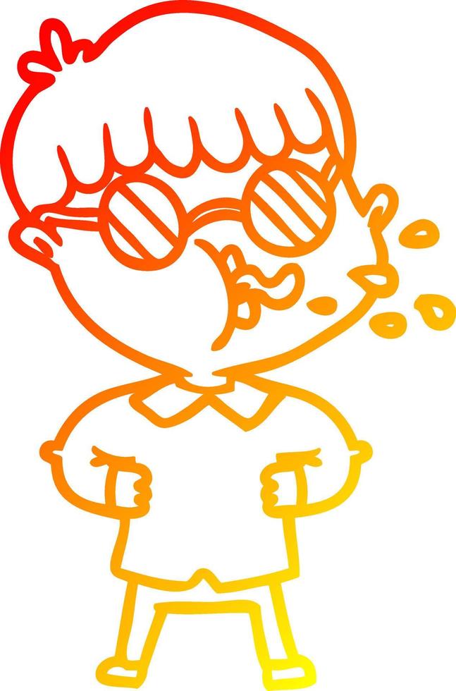 warm gradient line drawing cartoon boy wearing spectacles vector