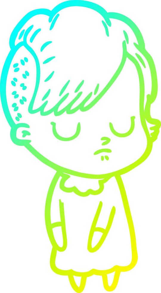cold gradient line drawing cartoon woman vector