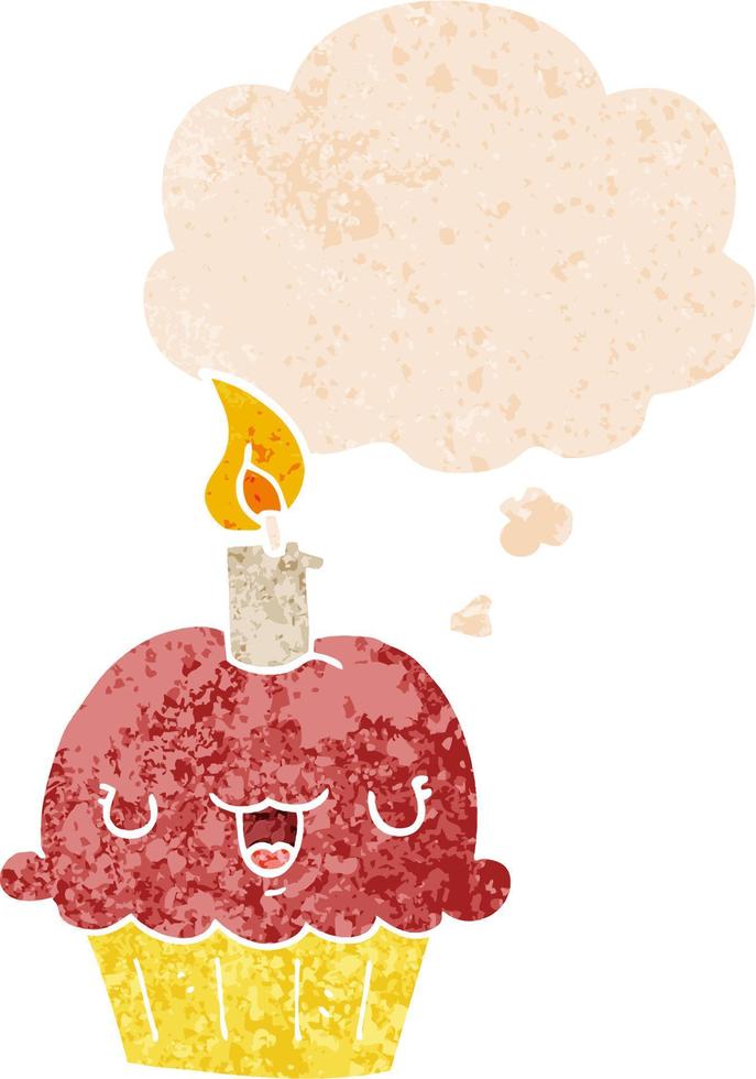 cartoon cupcake and thought bubble in retro textured style vector