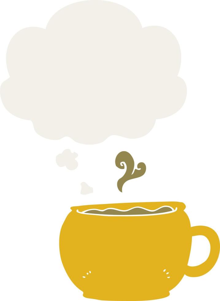 cartoon coffee cup and thought bubble in retro style vector