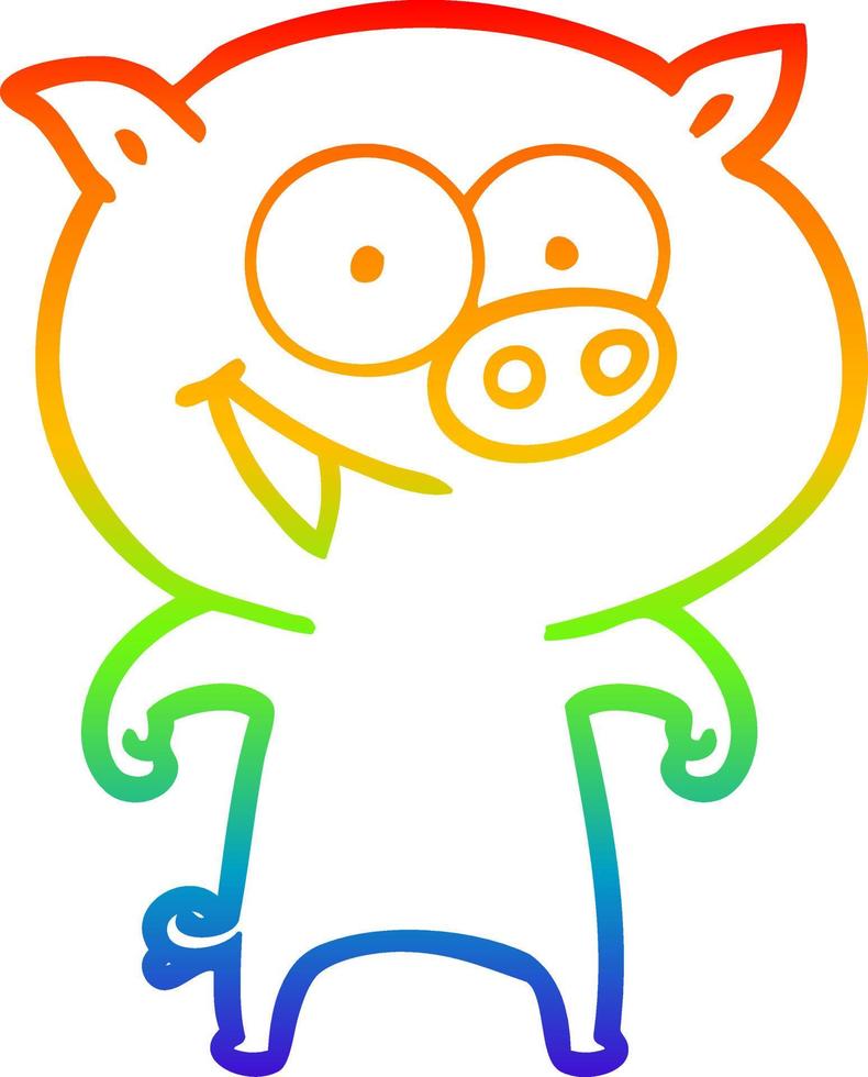 rainbow gradient line drawing cheerful pig cartoon vector