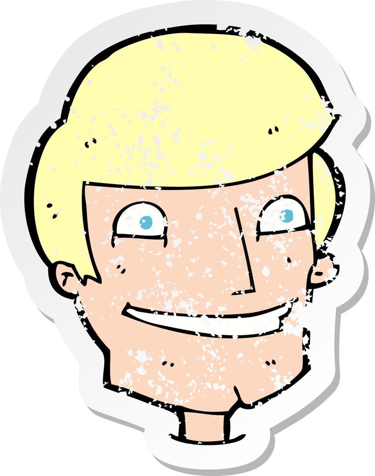 retro distressed sticker of a cartoon grinning man vector