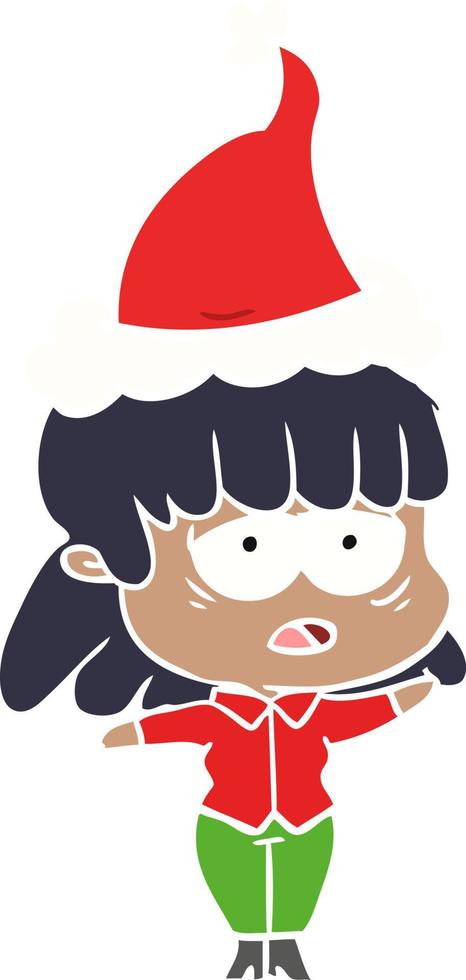 flat color illustration of a tired woman wearing santa hat vector