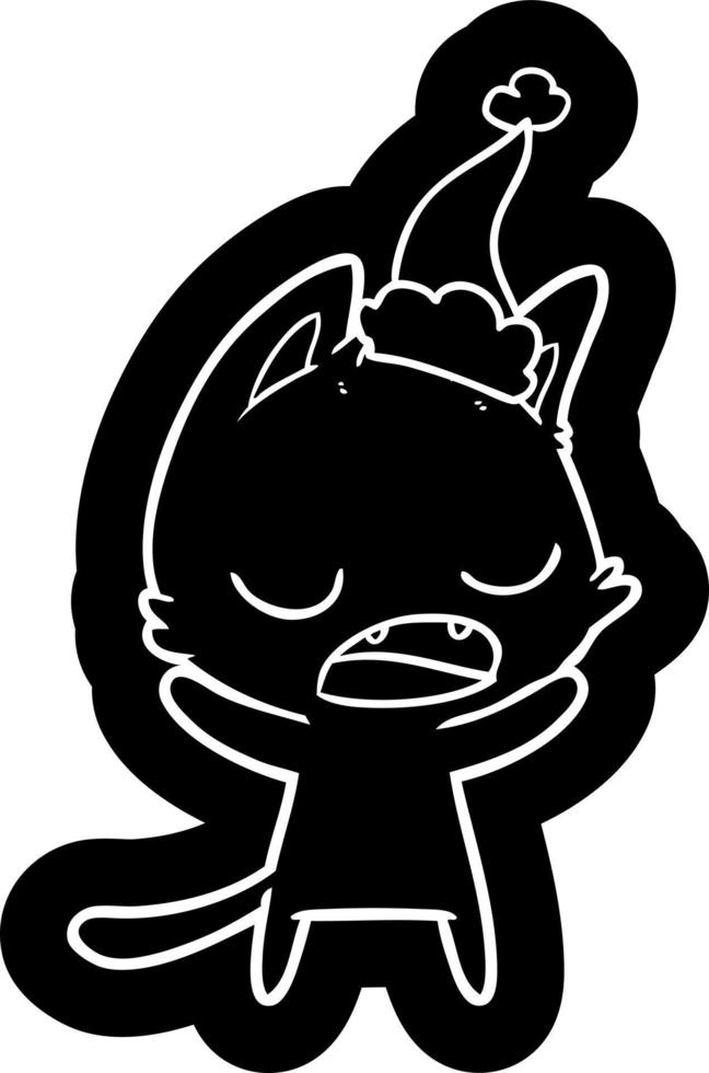 talking cat cartoon icon of a wearing santa hat vector