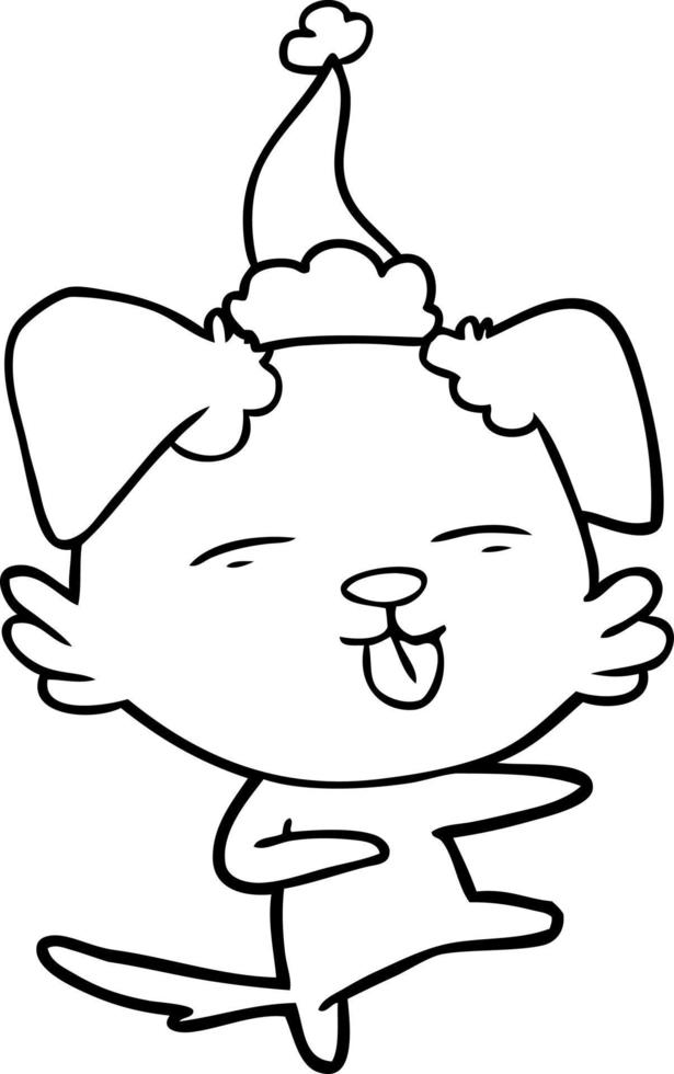 line drawing of a dog dancing wearing santa hat vector