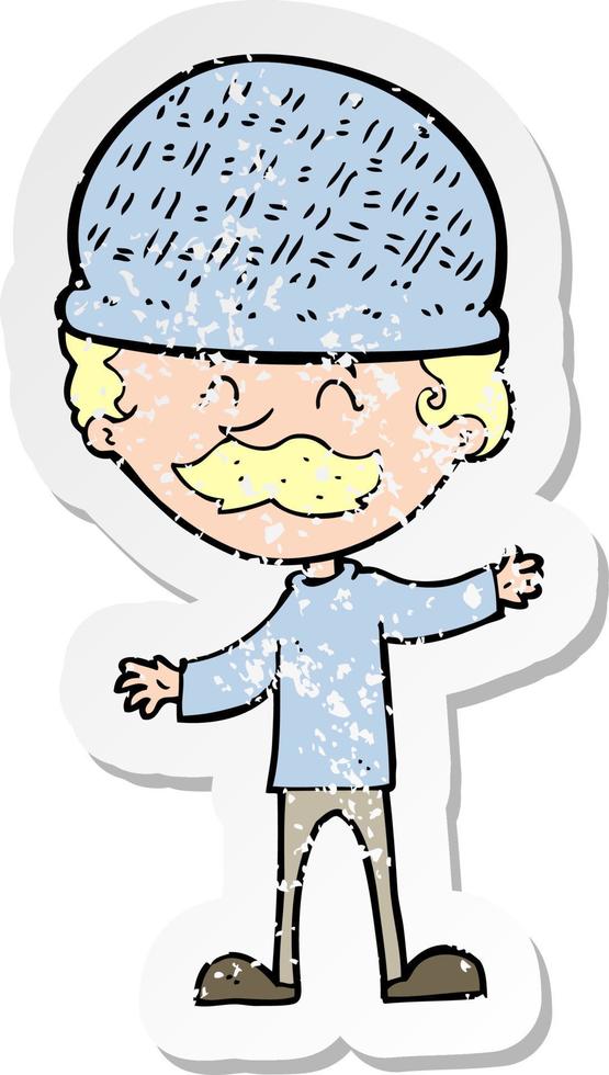 retro distressed sticker of a cartoon man wearing hat vector