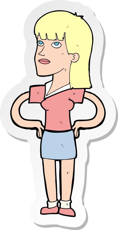 pegatina de una mujer de dibujos animados con las manos en las caderas vector