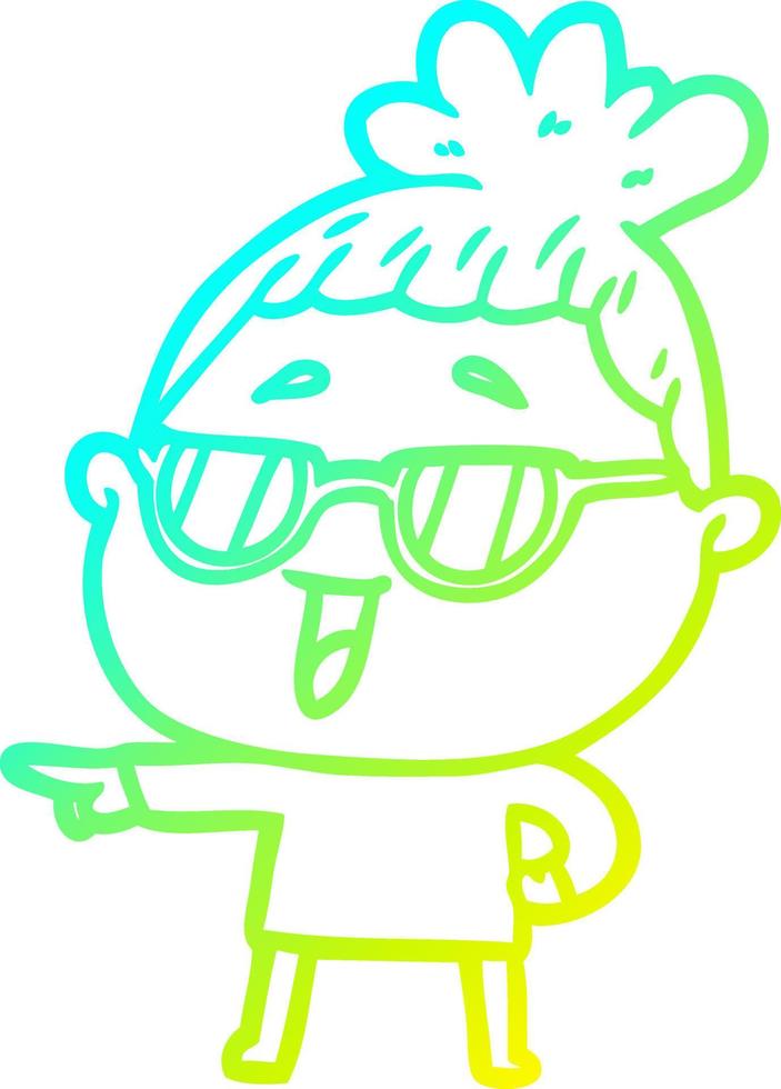 cold gradient line drawing cartoon happy woman wearing spectacles vector