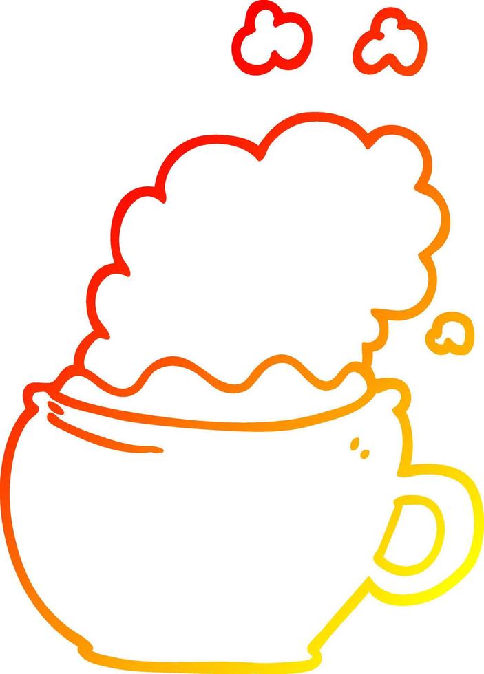 warm gradient line drawing cartoon hot cup of coffee vector