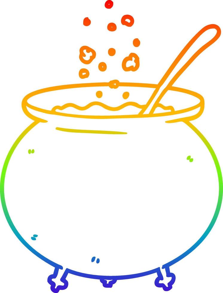 rainbow gradient line drawing cartoon witch cauldron vector