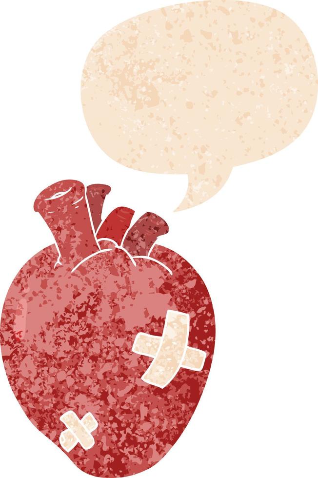 cartoon heart and speech bubble in retro textured style vector