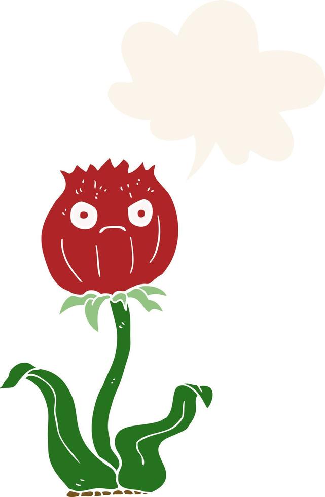 cartoon thistle and speech bubble in retro style vector