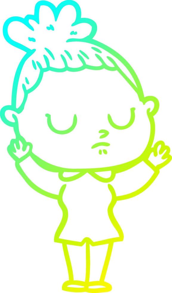 cold gradient line drawing cartoon calm woman vector