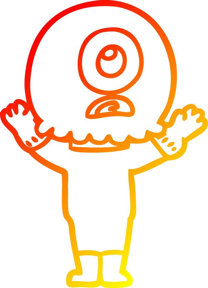 warm gradient line drawing cartoon cyclops alien spaceman vector