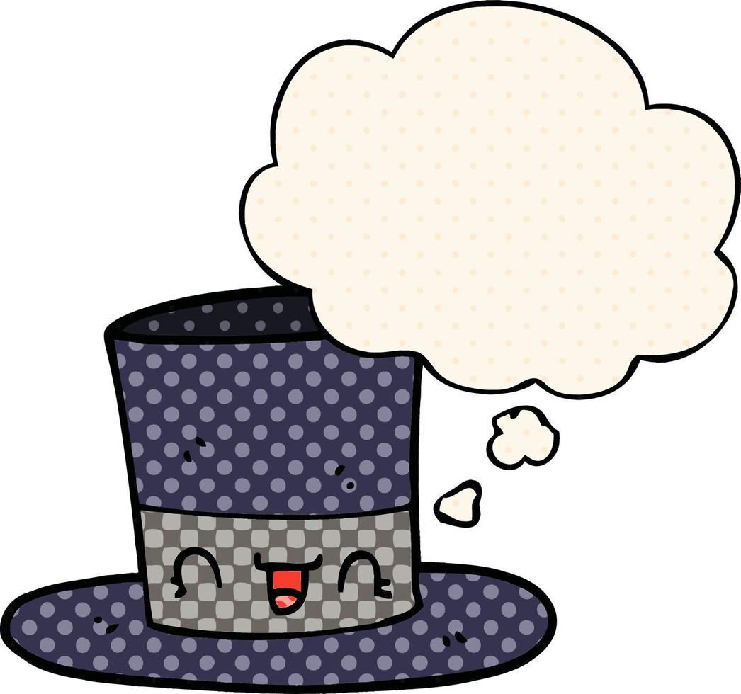 cartoon top hat and thought bubble in comic book style vector