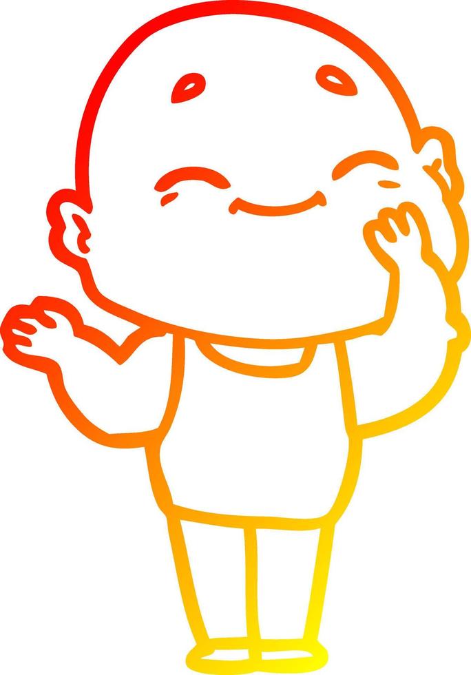 warm gradient line drawing cartoon happy bald man vector