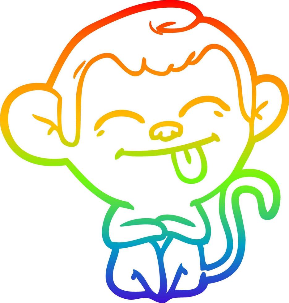 rainbow gradient line drawing funny cartoon monkey vector