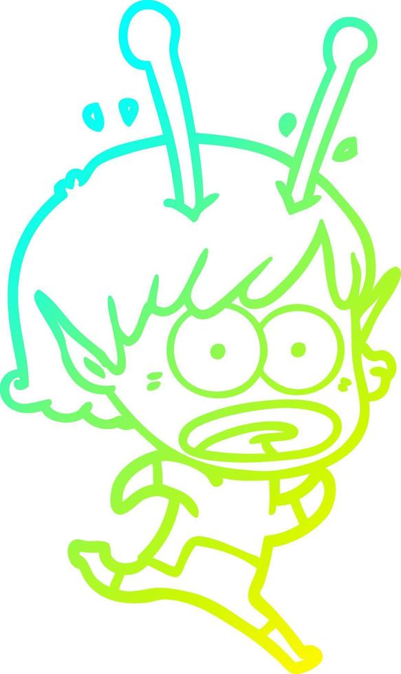 cold gradient line drawing cartoon shocked alien girl vector