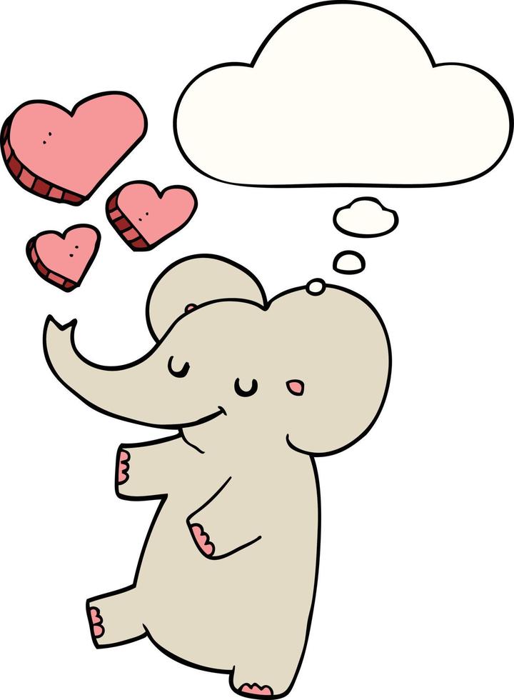 elefante de dibujos animados con corazones de amor y burbujas de pensamiento vector