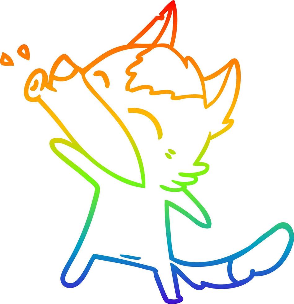 rainbow gradient line drawing howling wolf cartoon vector