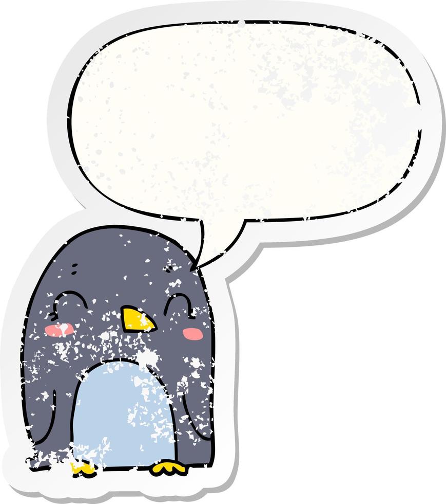 cartoon penguin and speech bubble distressed sticker vector