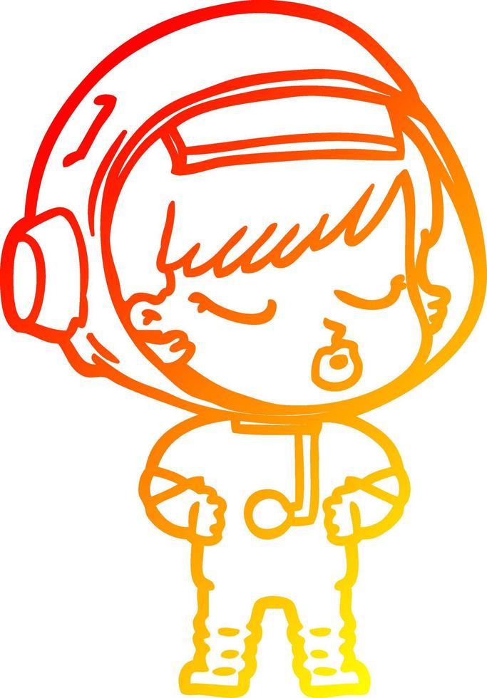 warm gradient line drawing cartoon pretty astronaut girl vector