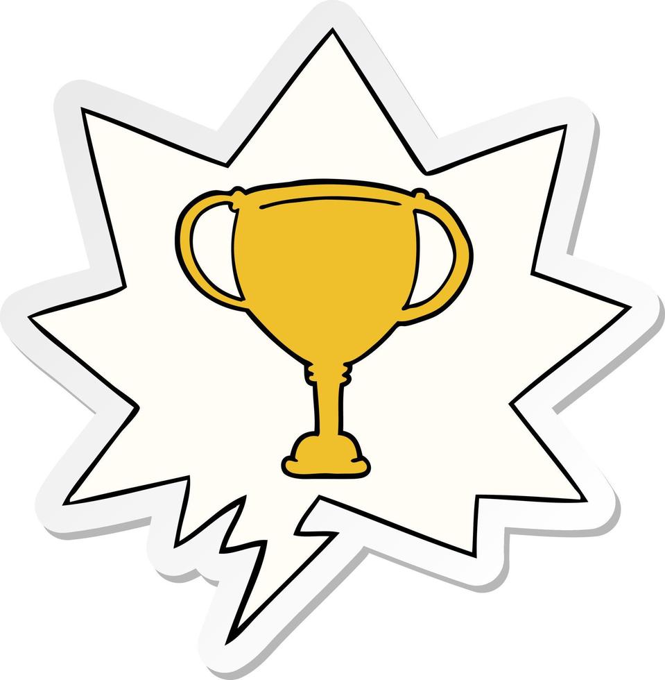 cartoon sports trophy and speech bubble sticker vector