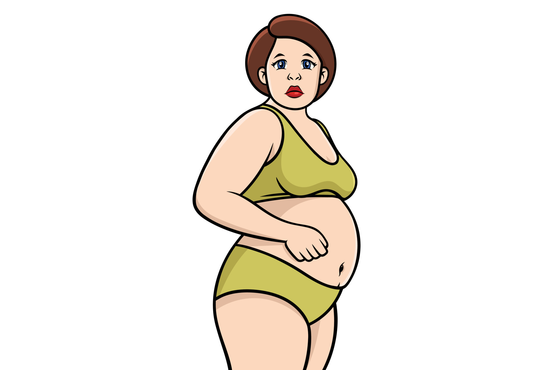 Fat woman, Fat belly, Chubby, Obese woman, Woman with fat belly, Belly of  women, A woman's body with belly fat, Plus size woman, Clip art, Vector  cartoon illustration, Weight loss concept, 10447113