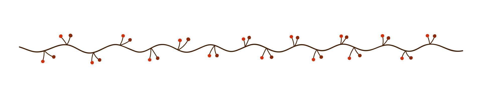 Autumn decorative element abstract isolated line, border, branche of autumn berries. Vector botanical doodle illustration