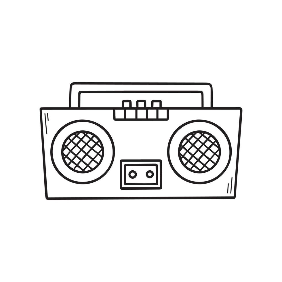 Hand drawn retro tape recorder doodle. Cassette player in sketch style