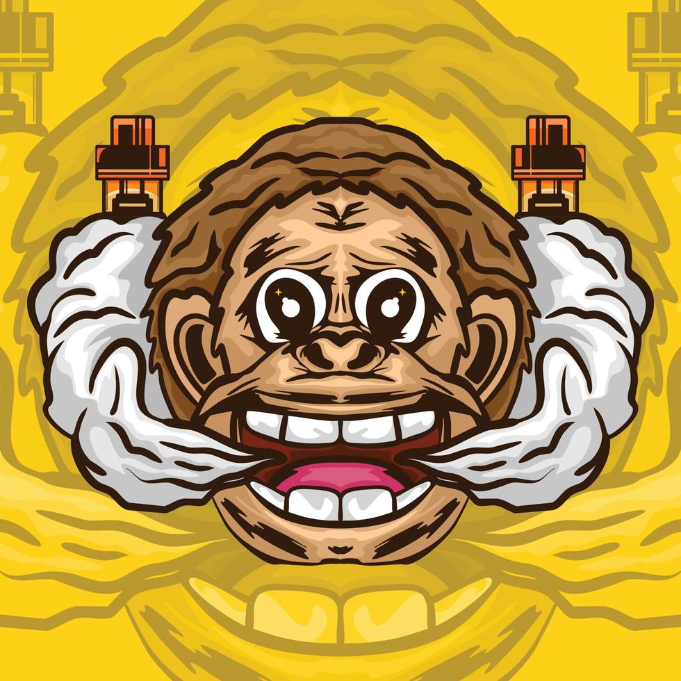 vape shop logo with cool monkey character style and full of vape smoke vector