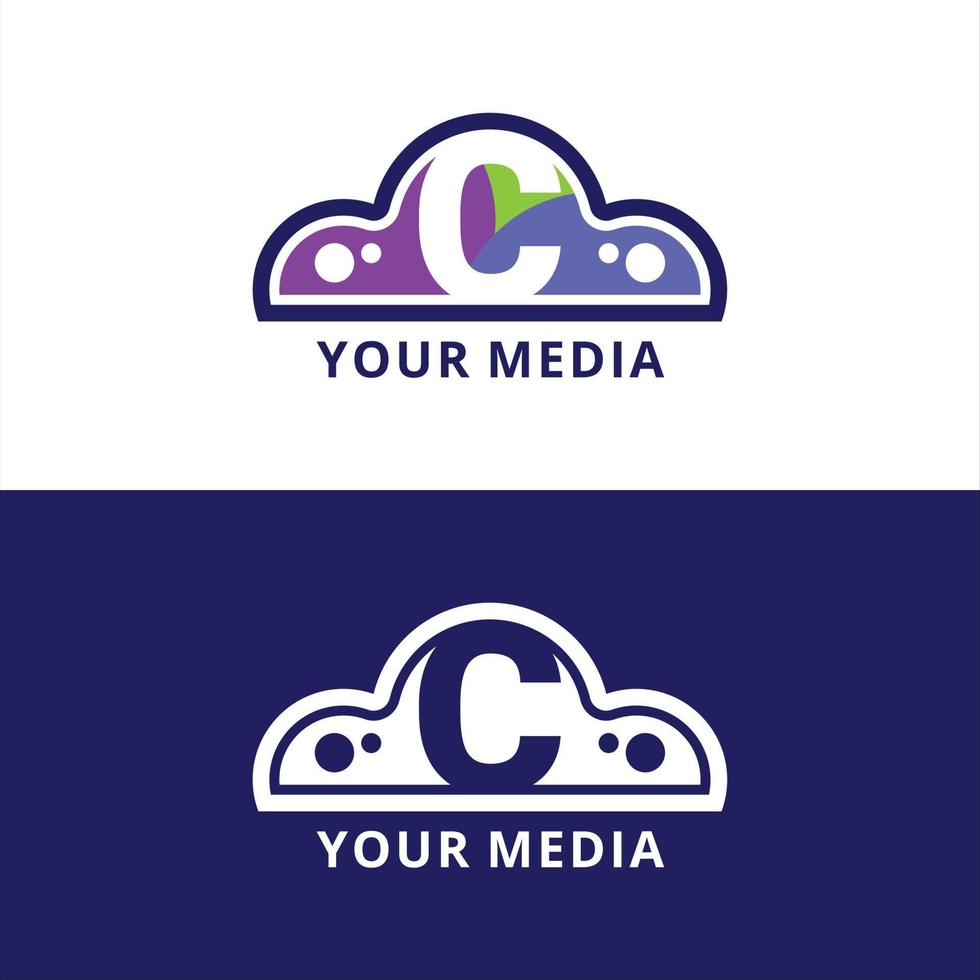 logotipo de medios digitales en forma de nube plana, para almacenamiento de medios vector