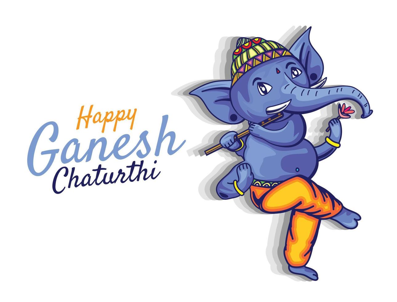 illustration of elephant blowing flute and commemorating Ganesh Chaturthi vector
