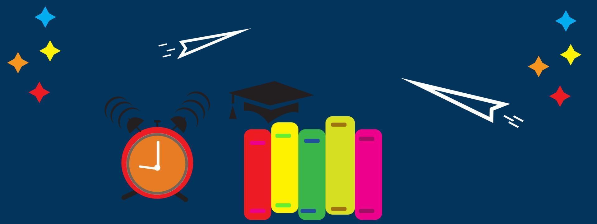Back to school themed blue background.For school blue doodles, inscription in a notebook, training, lessons, time for training, Set of school tools, set of education icons. vector