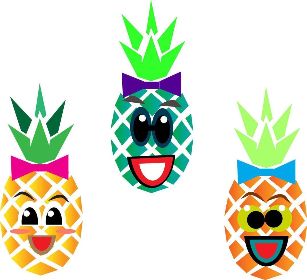 Pineapple fruit is funny and cute.For tickling the other, cartoon vector illustration isolated on white background. Couple of funny pineapple characters, mascots having fun together