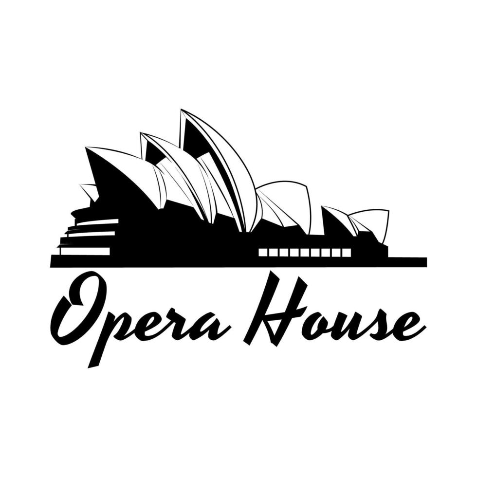 black and white opera house vector illustration